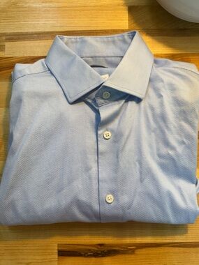 Michael Kors MK Slim Fit Dress Shirt Blue Airsoft Stretch 16 34/35